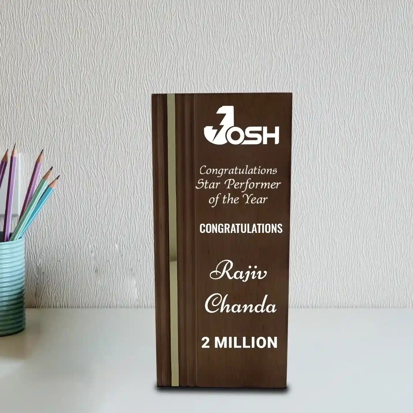 Wooden Plaque with Golden Strip